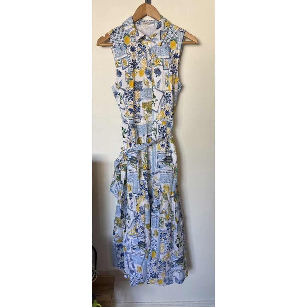 J Crew Dolce Vita Lemon Tile Print Sleeveless Midi Shirt dress Size 8 - Picture 2 of 9